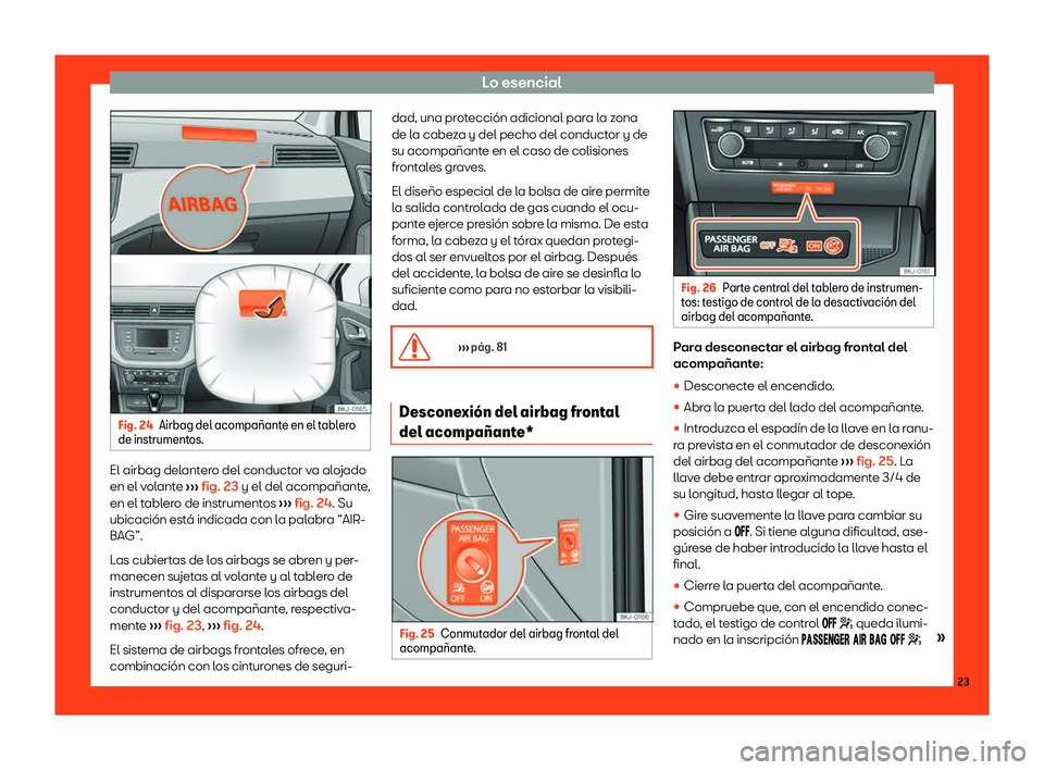 Seat Ibiza 2018  Manual de instrucciones (in Spanish) Lo esencial
Fig. 24
Airbag del acompa