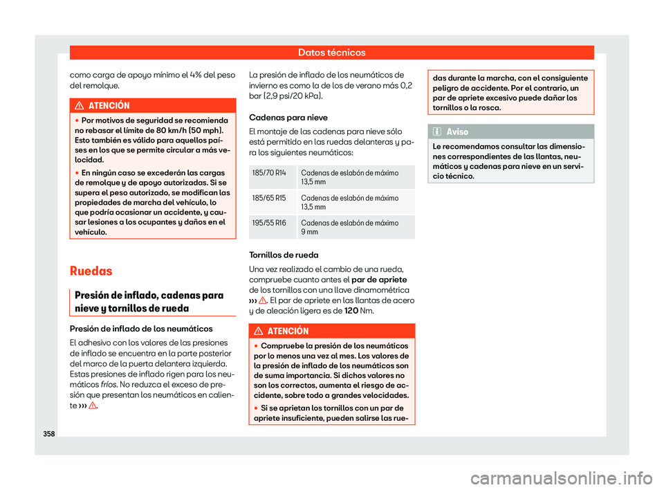 Seat Ibiza 2018  Manual de instrucciones (in Spanish) Datos t