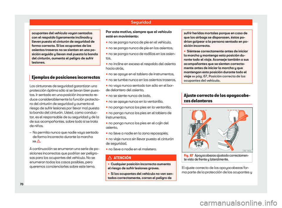 Seat Ibiza 2018  Manual de instrucciones (in Spanish) Seguridad
ocupantes del veh