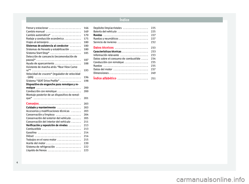Seat Ibiza SC 2015  Manual de instrucciones (in Spanish) Índice
Frenar y estacionar  . . . . . . . . . . . . . . . . . . . . . . . 166
Cambio manual  . . . . . . . . . . . . . . . . . . . . . . . . . 169
Cambio automático*  . . . . . . . . . . . . . . . .