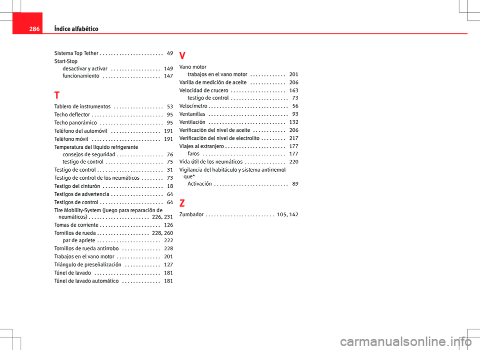 Seat Ibiza SC 2010  Manual de instrucciones (in Spanish) Sistema Top Tether  . . . . . . . . . . . . . . . . . . . . . . . 49
Start-Stopdesactivar y activar  . . . . . . . . . . . . . . . . . . 149
funcionamiento  . . . . . . . . . . . . . . . . . . . . . 1