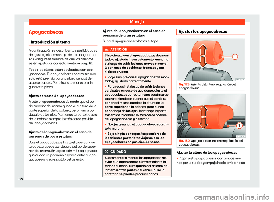 Seat Leon Sportstourer 2019  Manual de instrucciones (in Spanish) Manejo
Apoyacabezas Intr oducci