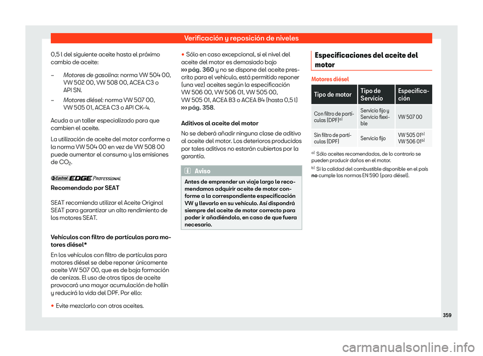 Seat Leon Sportstourer 2019 Manual de instrucciones (in Spanish) Verificaci Seat Leon Sportstourer 2019 Manual de instrucciones (in Spanish) Verificaci