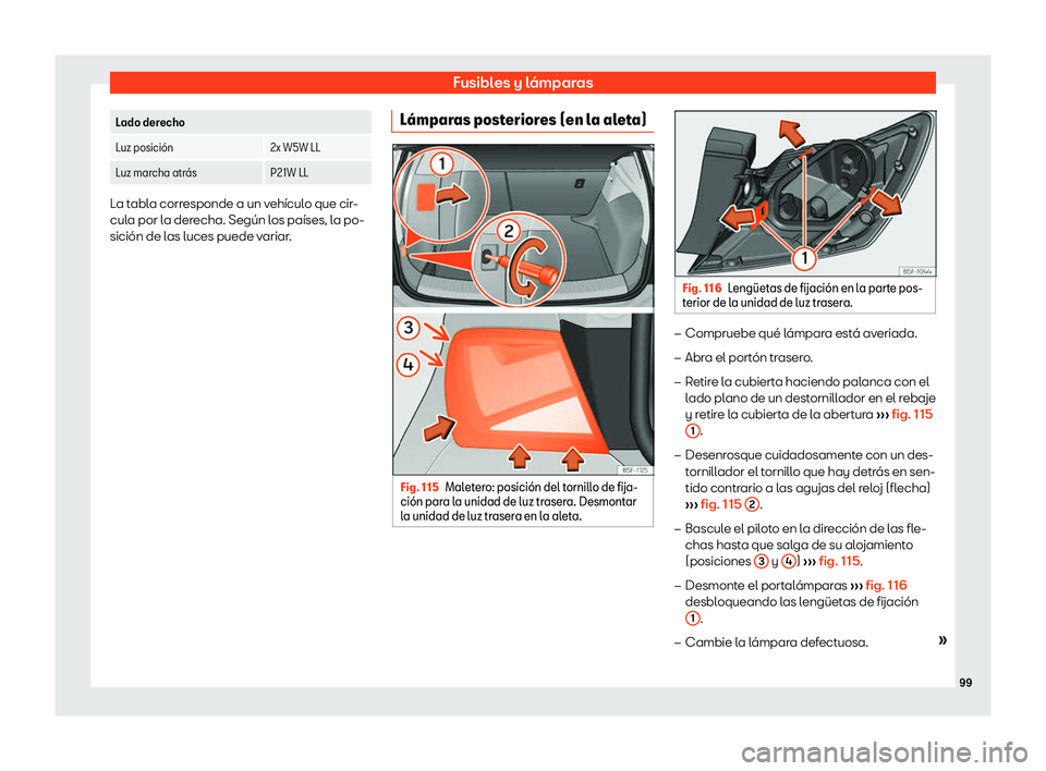 Seat Leon 2018  Manual de instrucciones (in Spanish) Fusibles y l