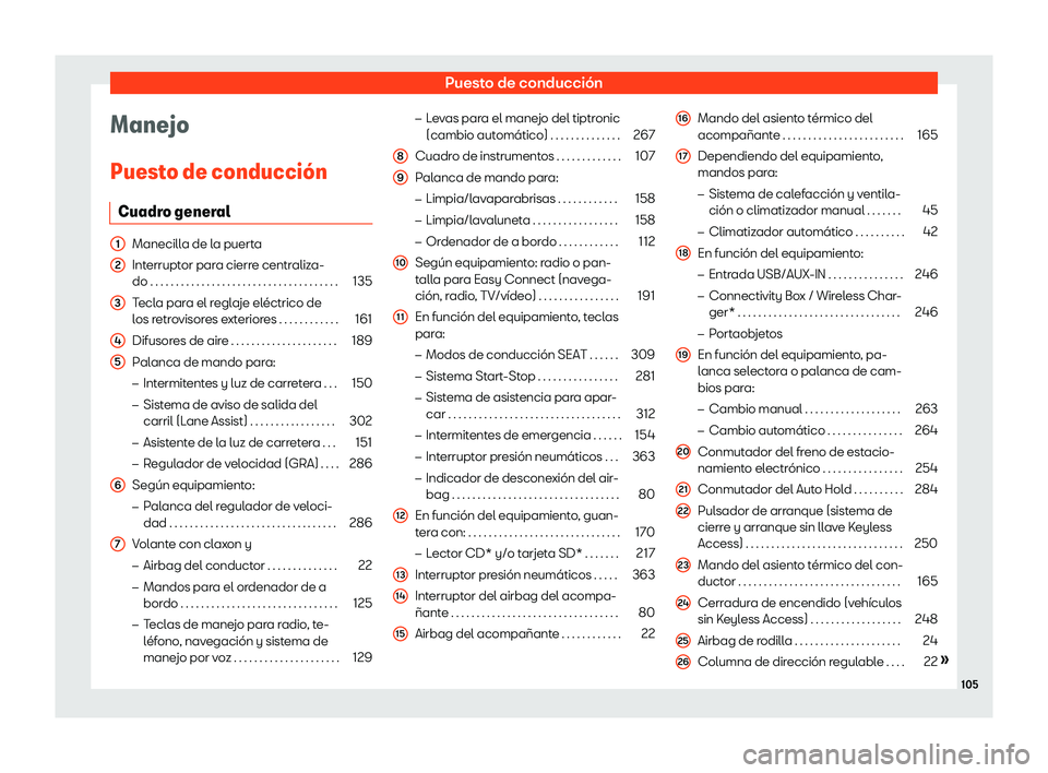 Seat Leon 2018  Manual de instrucciones (in Spanish) Puesto de conducci