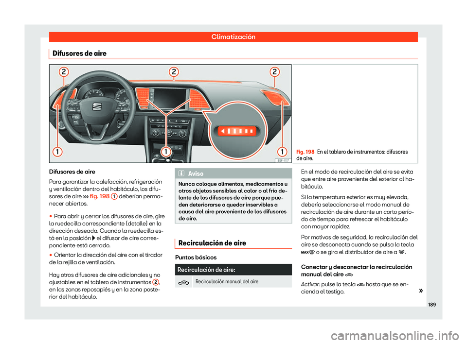 Seat Leon 2018  Manual de instrucciones (in Spanish) Climatizaci