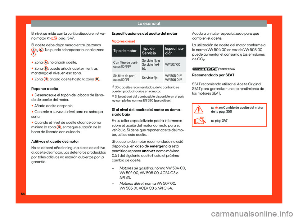 Seat Leon 2018  Manual de instrucciones (in Spanish) Lo esencial
El nivel se mide con la varilla situada en el va-
no mot or 
