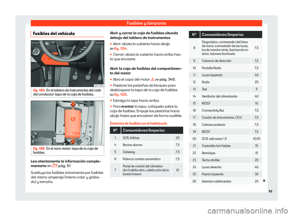Seat Leon 2018  Manual de instrucciones (in Spanish) Fusibles y l