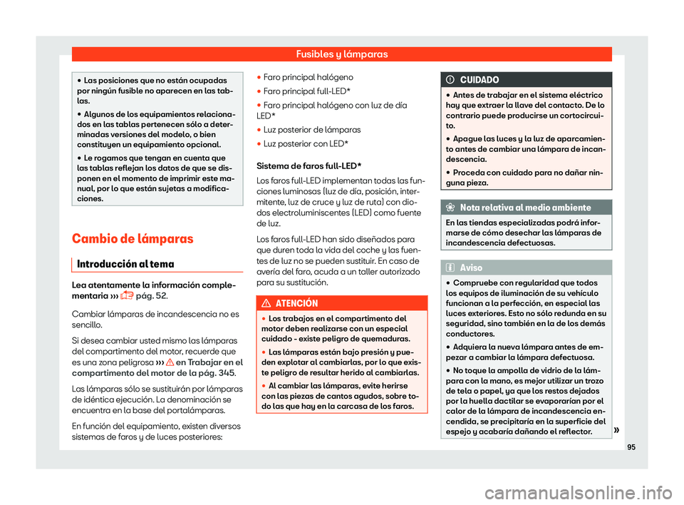 Seat Leon 2018  Manual de instrucciones (in Spanish) Fusibles y l