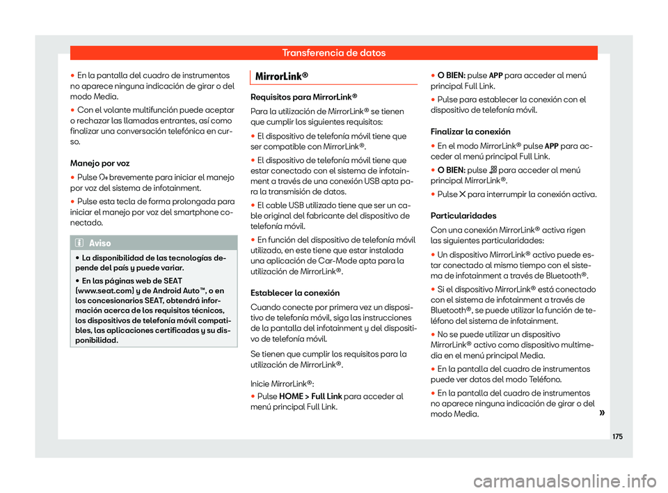 Seat Arona 2020  Manual de instrucciones (in Spanish) Transferencia de datos
