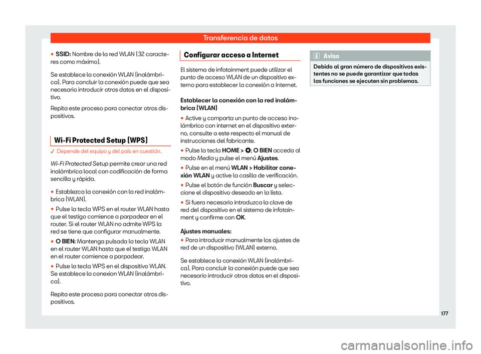 Seat Arona 2020  Manual de instrucciones (in Spanish) Transferencia de datos
