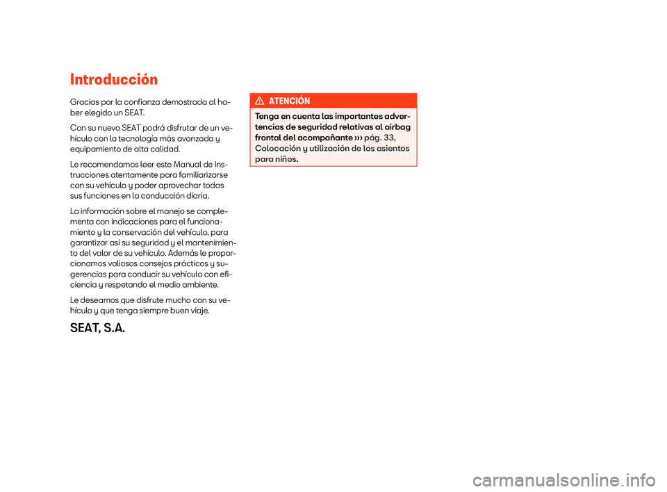 Seat Arona 2020  Manual de instrucciones (in Spanish) Introducci
