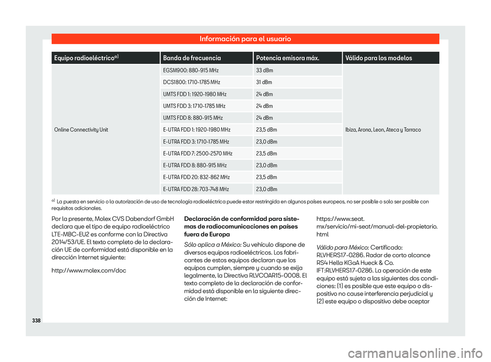 Seat Arona 2020  Manual de instrucciones (in Spanish) Información para el usuario
Equipo radioel