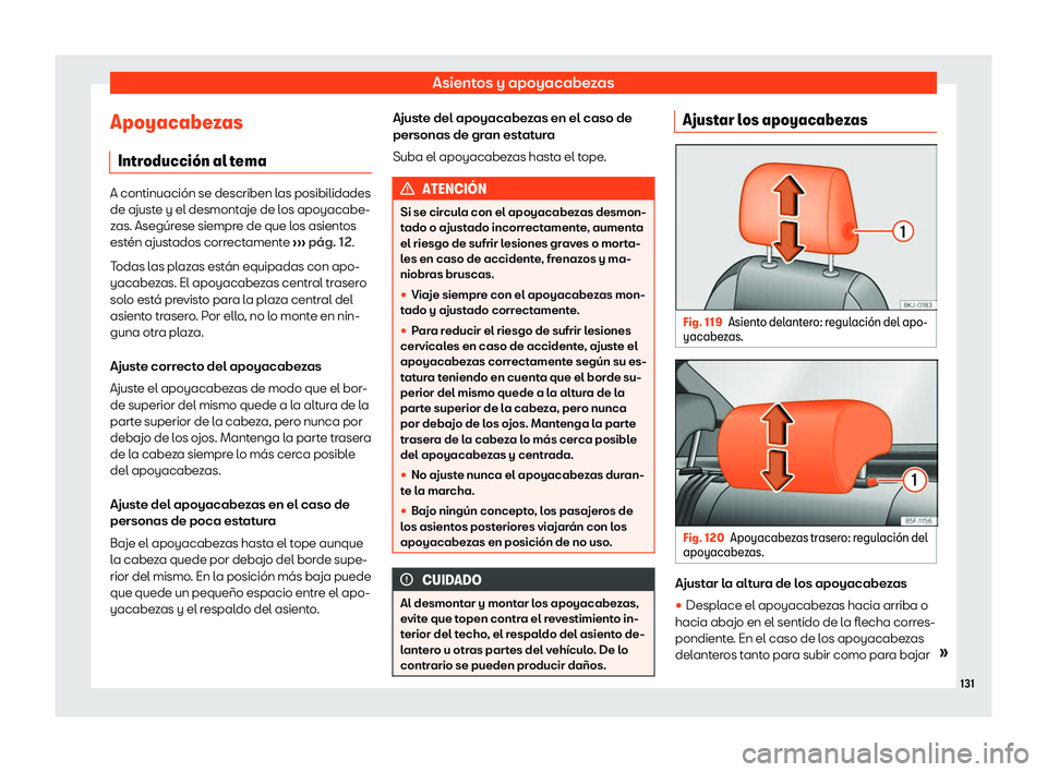Seat Arona 2019  Manual de instrucciones (in Spanish) Asientos y apoyacabezas
Apoyacabezas Intr oducci