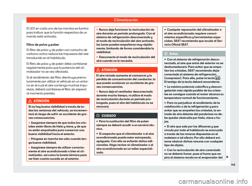 Seat Arona 2019  Manual de instrucciones (in Spanish) Climatizaci