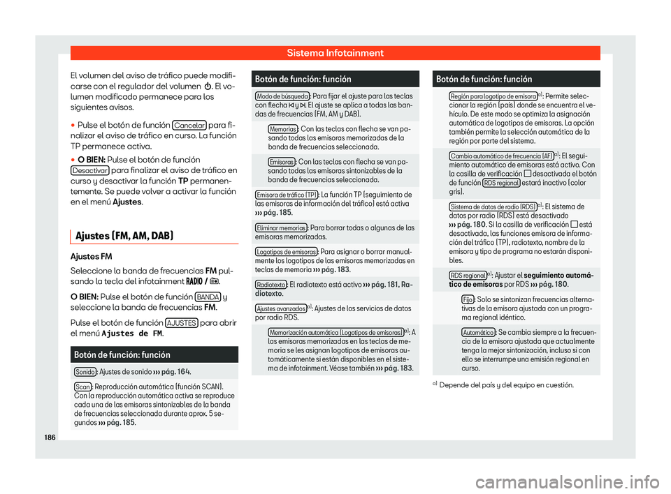 Seat Arona 2019  Manual de instrucciones (in Spanish) Sistema Infotainment
El volumen del aviso de tr