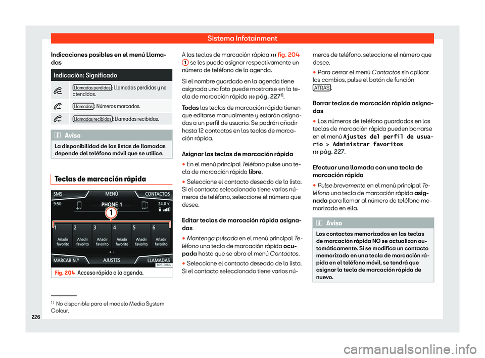 Seat Arona 2019  Manual de instrucciones (in Spanish) Sistema Infotainment
Indicaciones posibles en el men