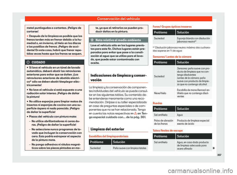 Seat Arona 2019  Manual de instrucciones (in Spanish) Conservaci