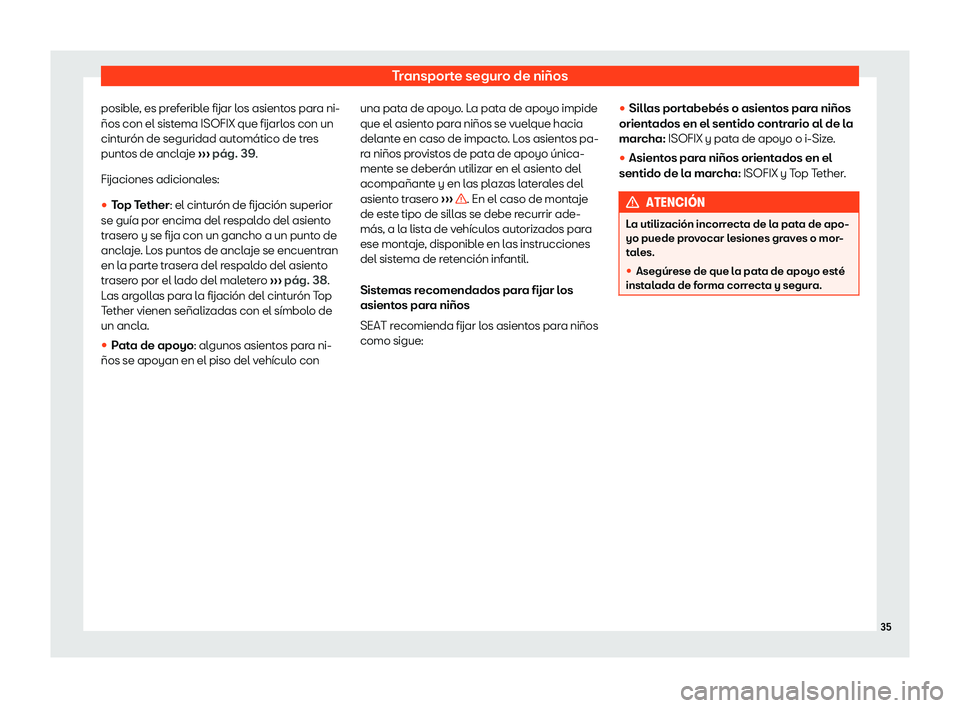 Seat Arona 2019  Manual de instrucciones (in Spanish) Transporte seguro de ni
