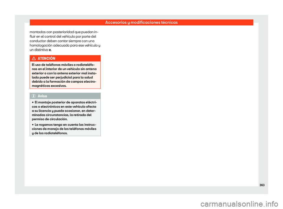 Seat Arona 2019  Manual de instrucciones (in Spanish) Accesorios y modificaciones t