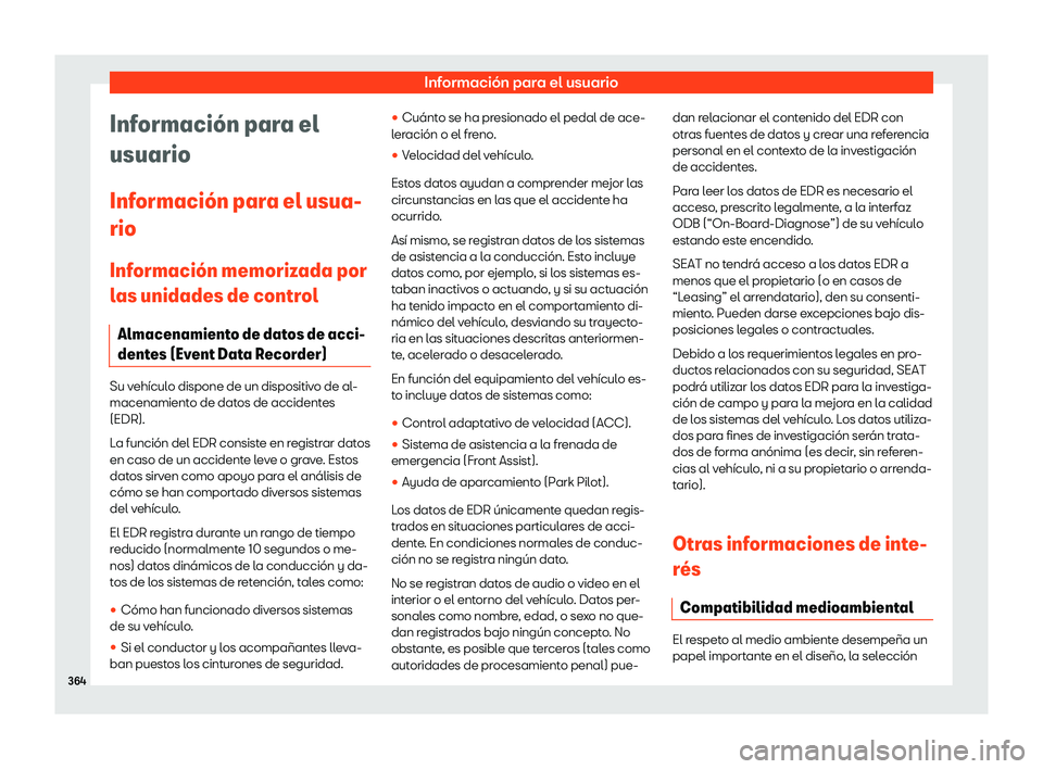 Seat Arona 2019  Manual de instrucciones (in Spanish) Informaci