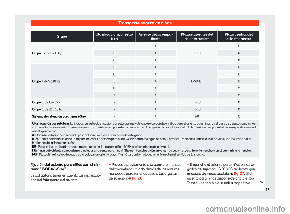 Seat Arona 2019  Manual de instrucciones (in Spanish) Transporte seguro de ni