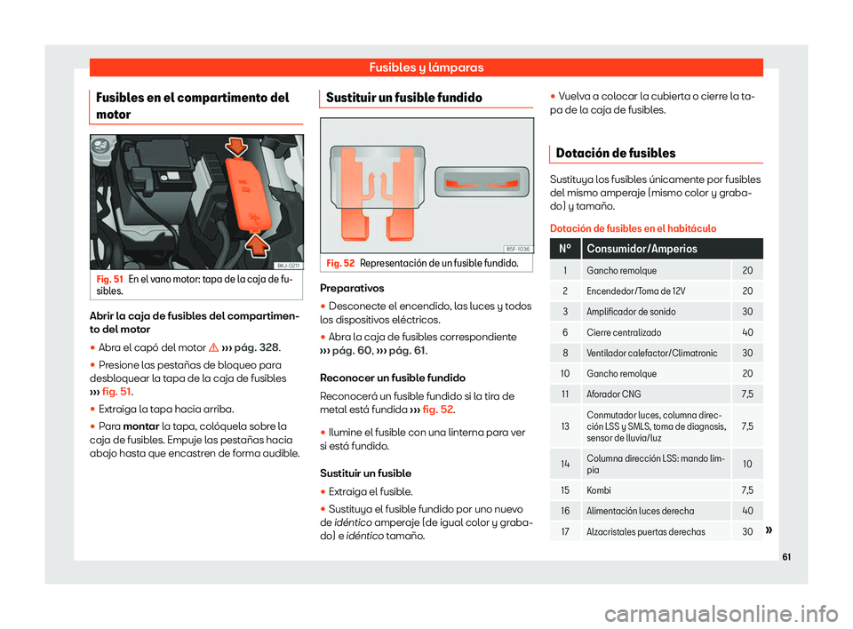 Seat Arona 2019  Manual de instrucciones (in Spanish) Fusibles y l