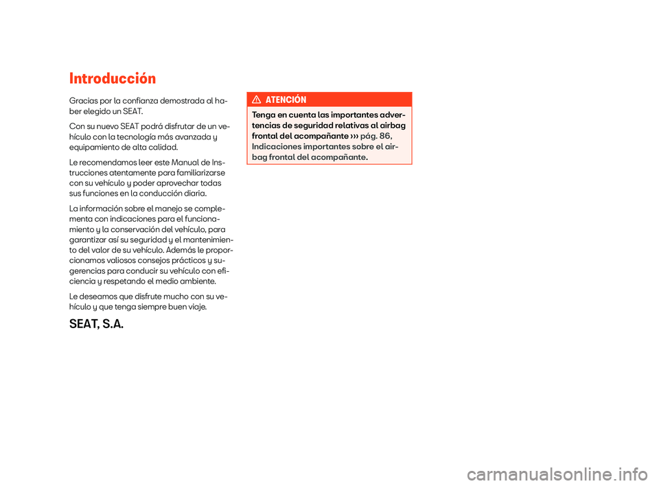 Seat Arona 2018  Manual de instrucciones (in Spanish) Introducci