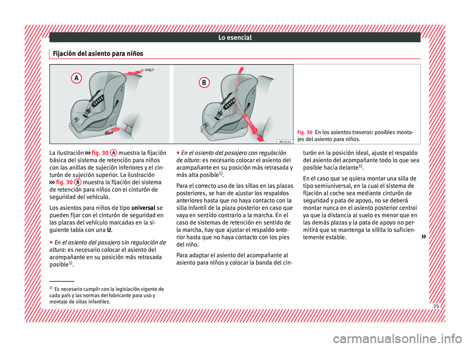 Seat Arona 2017 Manual de instrucciones (in Spanish) Lo esencial
Fijación del asiento para niños Fig. 30
En los asientos traseros: posibles monta-
je s
del asiento para niños. La ilustración
››
›
fig. 30 A muestra la fijación
bás ic
a Seat Arona 2017 Manual de instrucciones (in Spanish) Lo esencial
Fijación del asiento para niños Fig. 30
En los asientos traseros: posibles monta-
je s
del asiento para niños. La ilustración
››
›
fig. 30 A muestra la fijación
bás ic
a