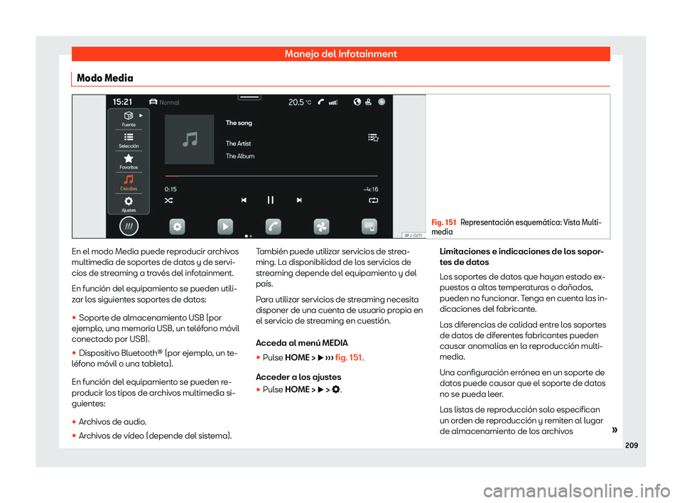 Seat Ateca 2020  Manual de instrucciones (in Spanish) Manejo del Infotainment
Modo Media Fig. 151
Representaci