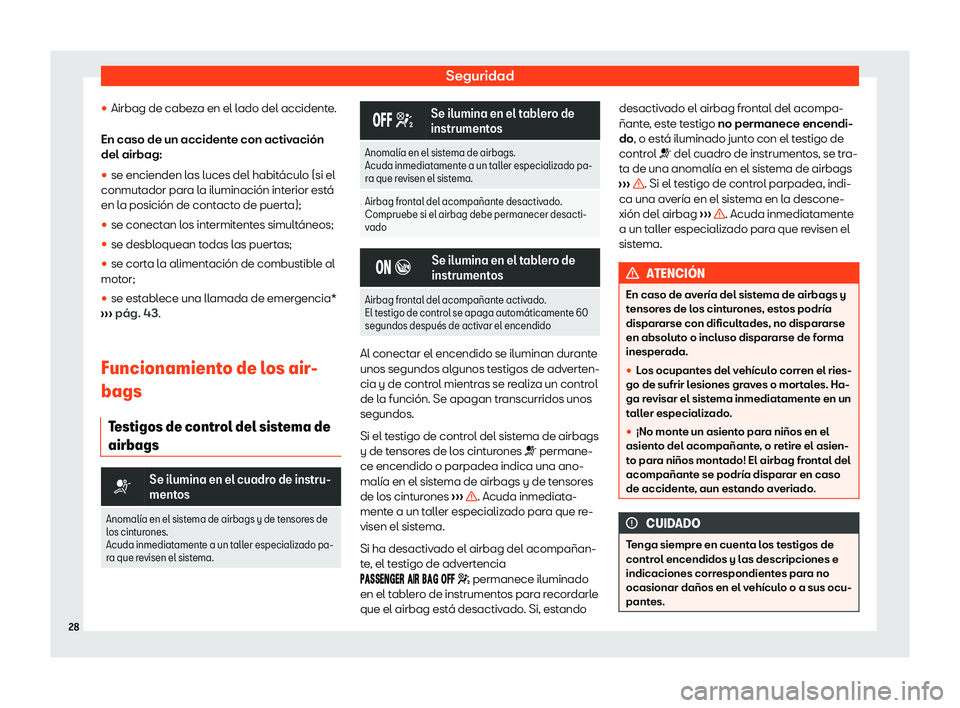 Seat Ateca 2020  Manual de instrucciones (in Spanish) Seguridad
