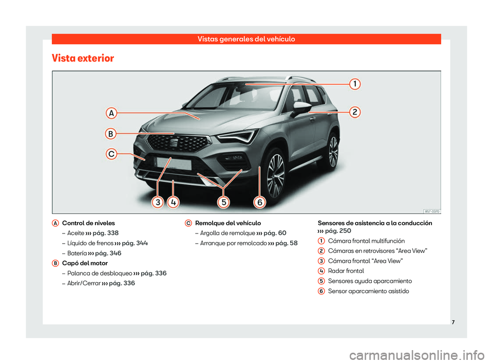 Seat Ateca 2020  Manual de instrucciones (in Spanish) Vistas generales del vehículo
Vista exterior Control de niveles
�