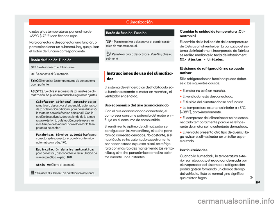 Seat Ateca 2019  Manual de instrucciones (in Spanish) Climatizaci