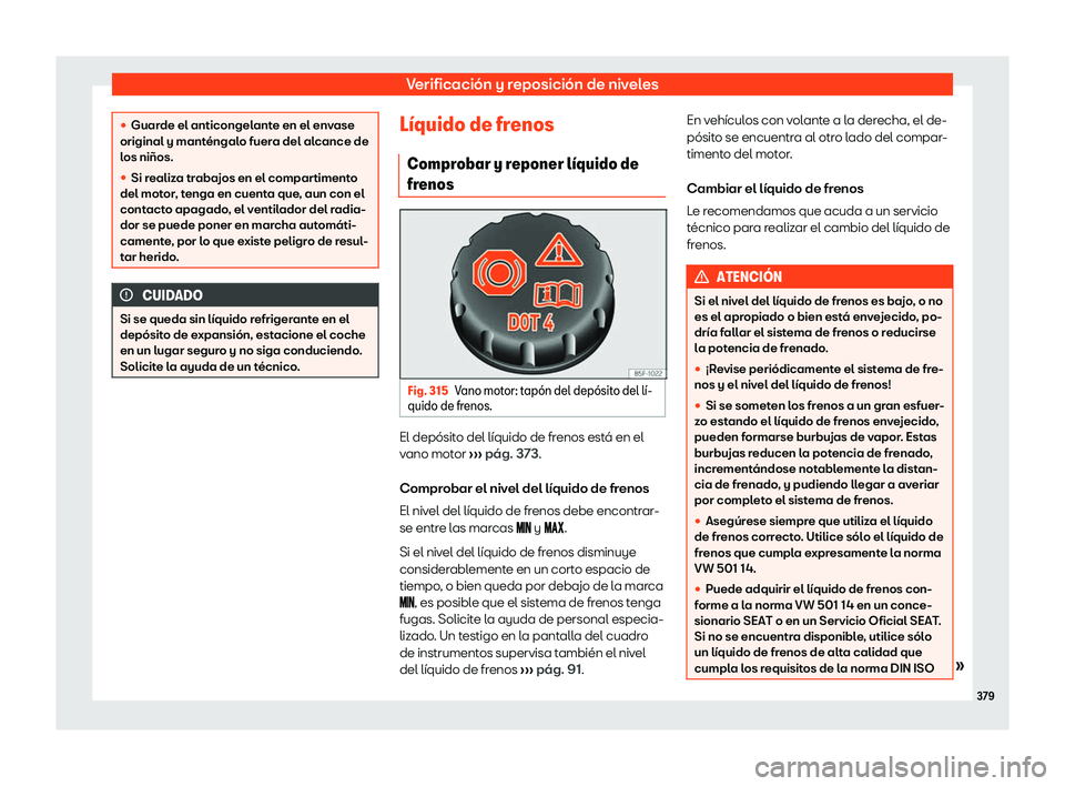 Seat Ateca 2019 Manual de instrucciones (in Spanish) Verificaci Seat Ateca 2019 Manual de instrucciones (in Spanish) Verificaci