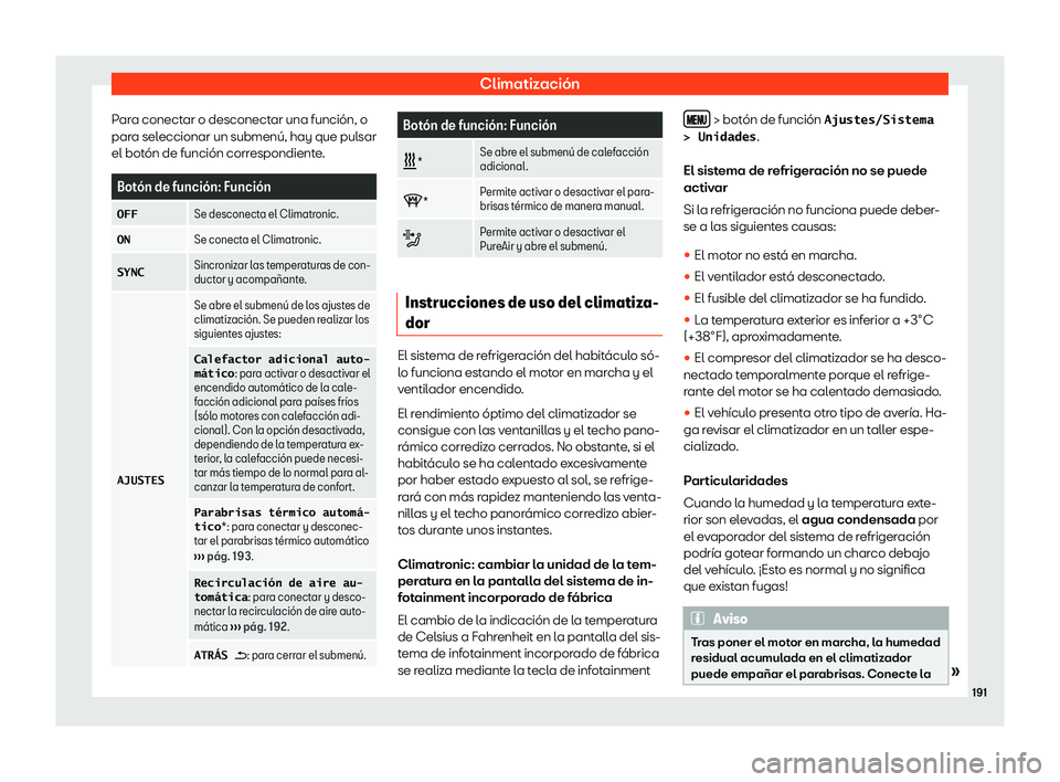 Seat Ateca 2018 Manual de instrucciones (in Spanish) Climatizaci Seat Ateca 2018 Manual de instrucciones (in Spanish) Climatizaci