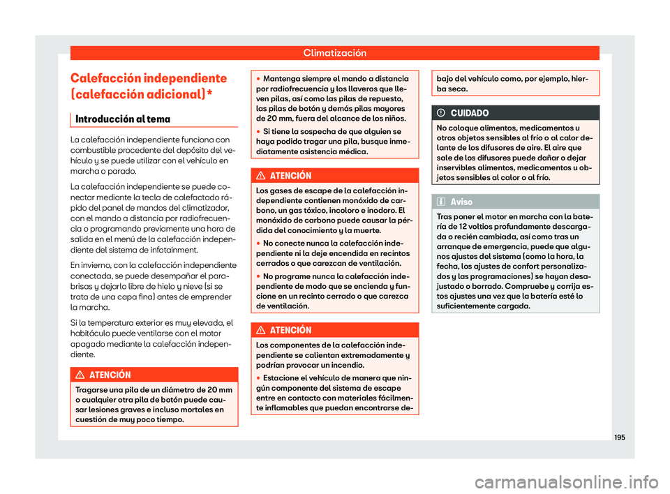 Seat Ateca 2018 Manual de instrucciones (in Spanish) Climatizaci Seat Ateca 2018 Manual de instrucciones (in Spanish) Climatizaci