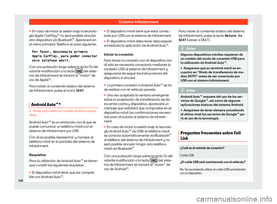 Seat Ateca 2018  Manual de instrucciones (in Spanish) Sistema Infotainment
