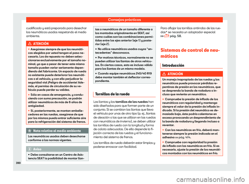 Seat Ateca 2018  Manual de instrucciones (in Spanish) Consejos pr