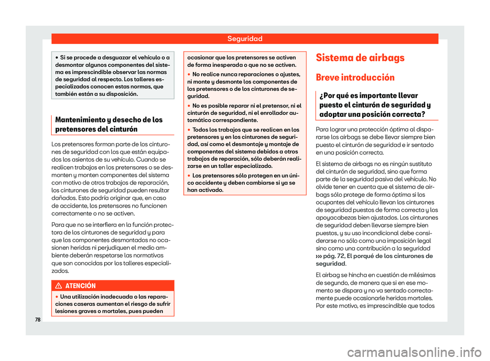 Seat Ateca 2018  Manual de instrucciones (in Spanish) Seguridad

