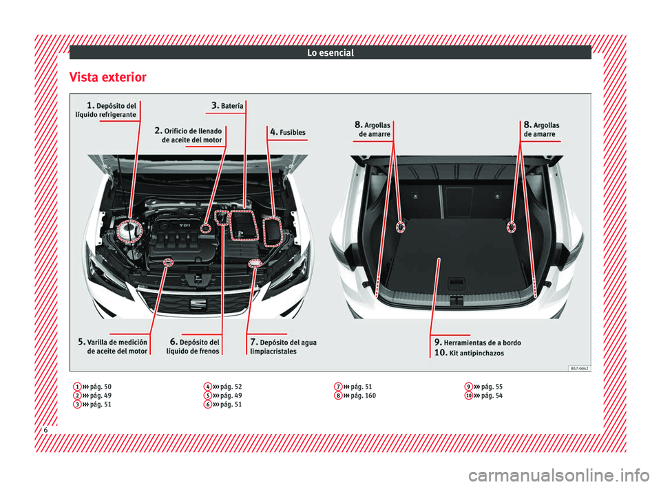 Seat Ateca 2016  Manual de instrucciones (in Spanish) Lo esencial
Vista exterior1  ›››  pág. 50
2  ›››  pág. 49
3  ›››  pág. 51 4
 
›››  pág. 52
5  ›››  pág. 49
6  ›››  pág. 51 7
 
›››  pág. 51
8  ››�