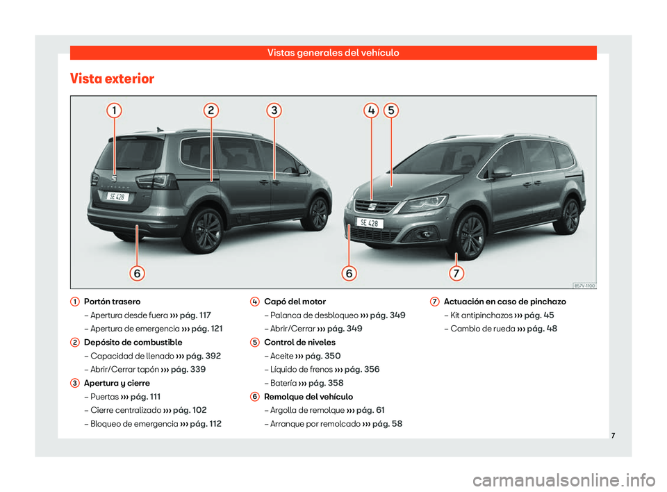 Seat Alhambra 2019  Manual de instrucciones (in Spanish) Vistas generales del veh