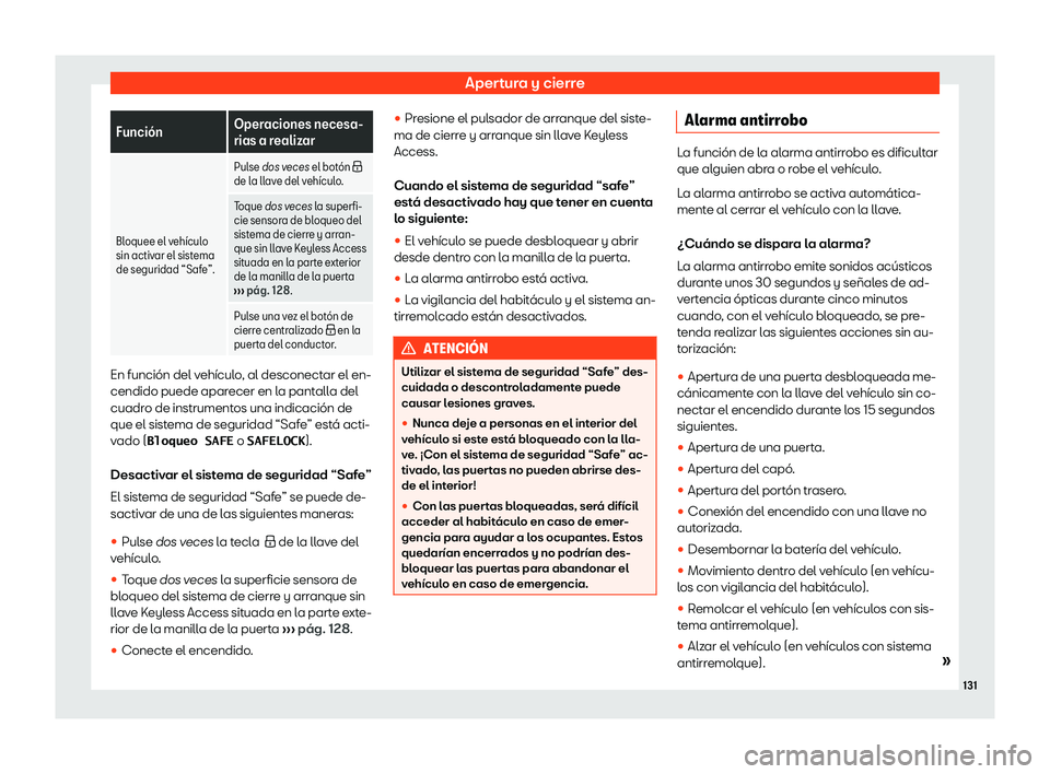 Seat Alhambra 2018  Manual de instrucciones (in Spanish) Apertura y cierre
Funci