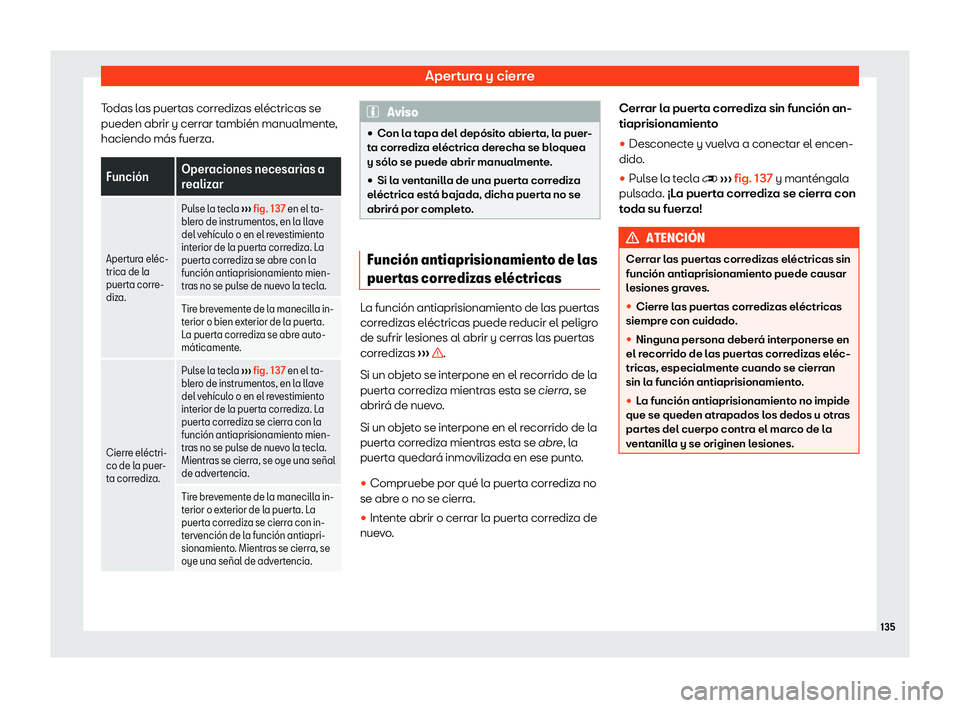 Seat Alhambra 2018  Manual de instrucciones (in Spanish) Apertura y cierre
Todas las puertas corredizas el