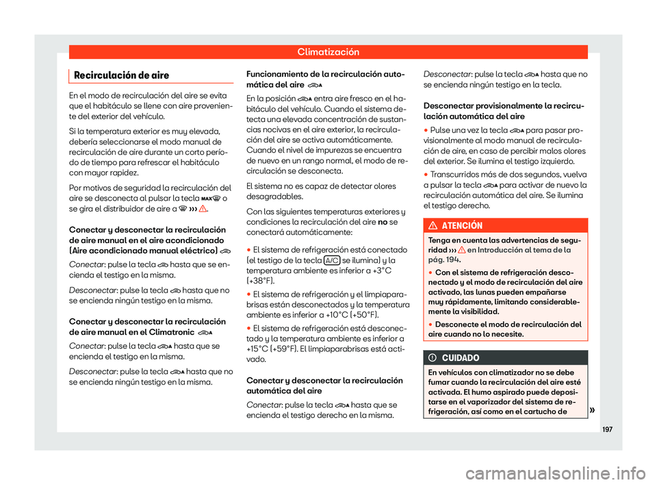 Seat Alhambra 2018  Manual de instrucciones (in Spanish) Climatizaci