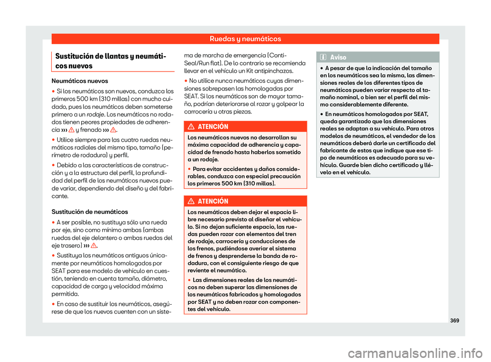 Seat Alhambra 2018 Manual de instrucciones (in Spanish) Ruedas y neum Seat Alhambra 2018 Manual de instrucciones (in Spanish) Ruedas y neum