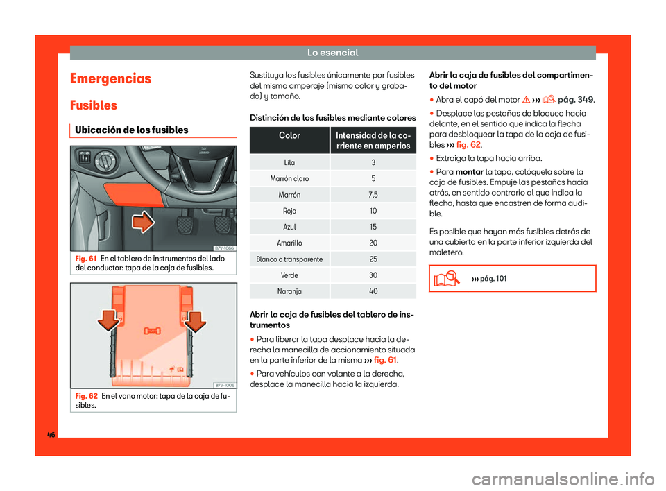 Seat Alhambra 2018  Manual de instrucciones (in Spanish) Lo esencial
Emergencias
Fusibl es
Ubicaci