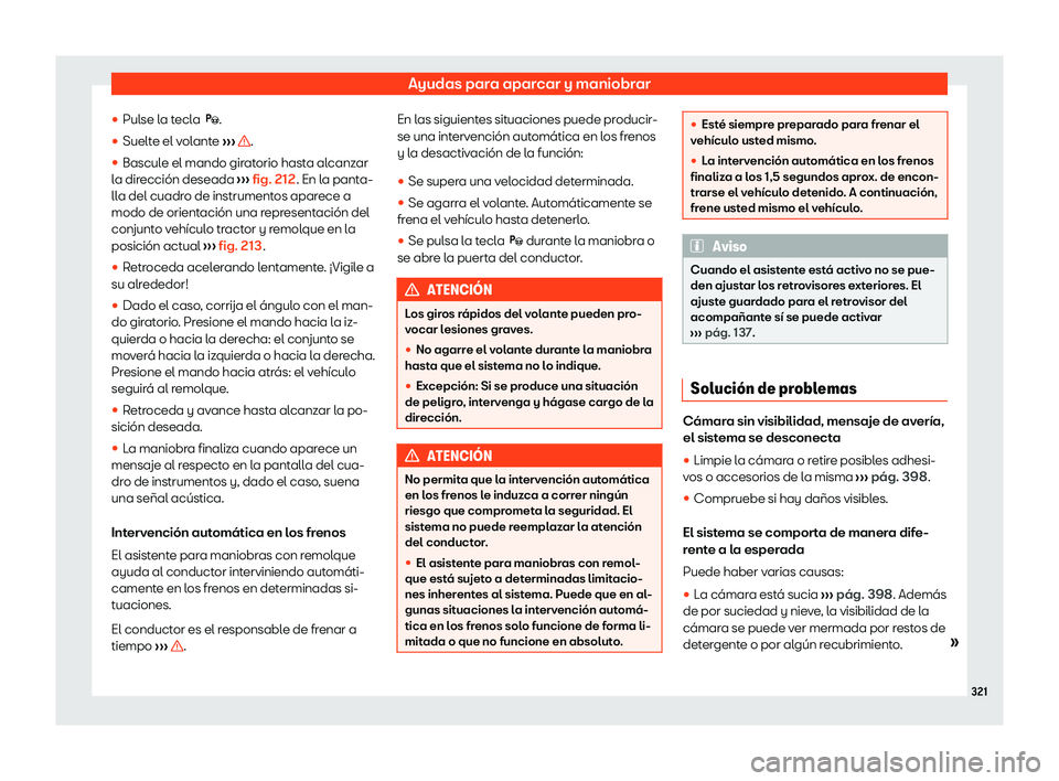 Seat Tarraco 2020  Manual de instrucciones (in Spanish) Ayudas para aparcar y maniobrar
