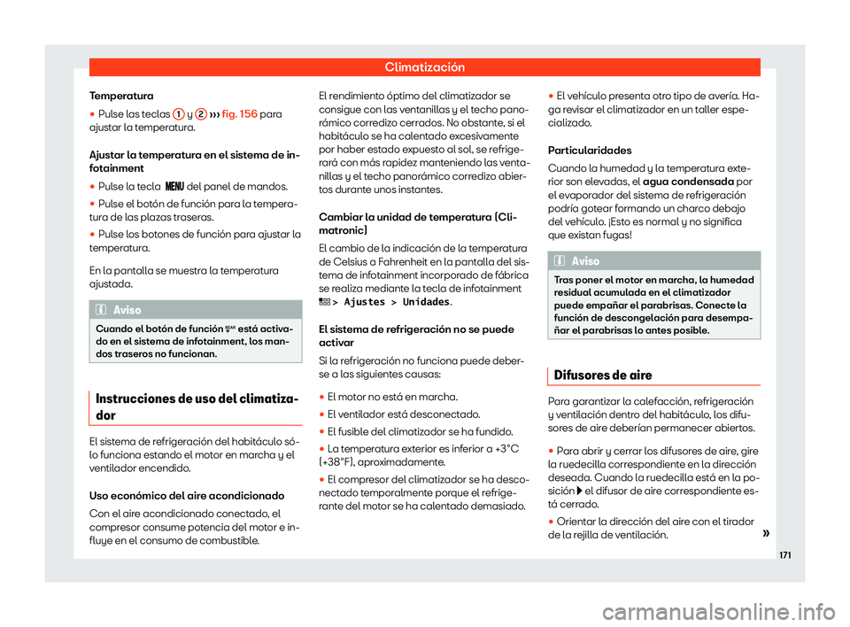 Seat Tarraco 2019  Manual de instrucciones (in Spanish) Climatizaci