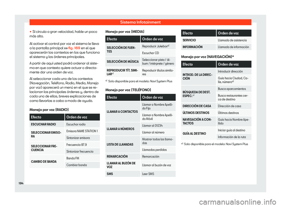 Seat Tarraco 2019  Manual de instrucciones (in Spanish) Sistema Infotainment
