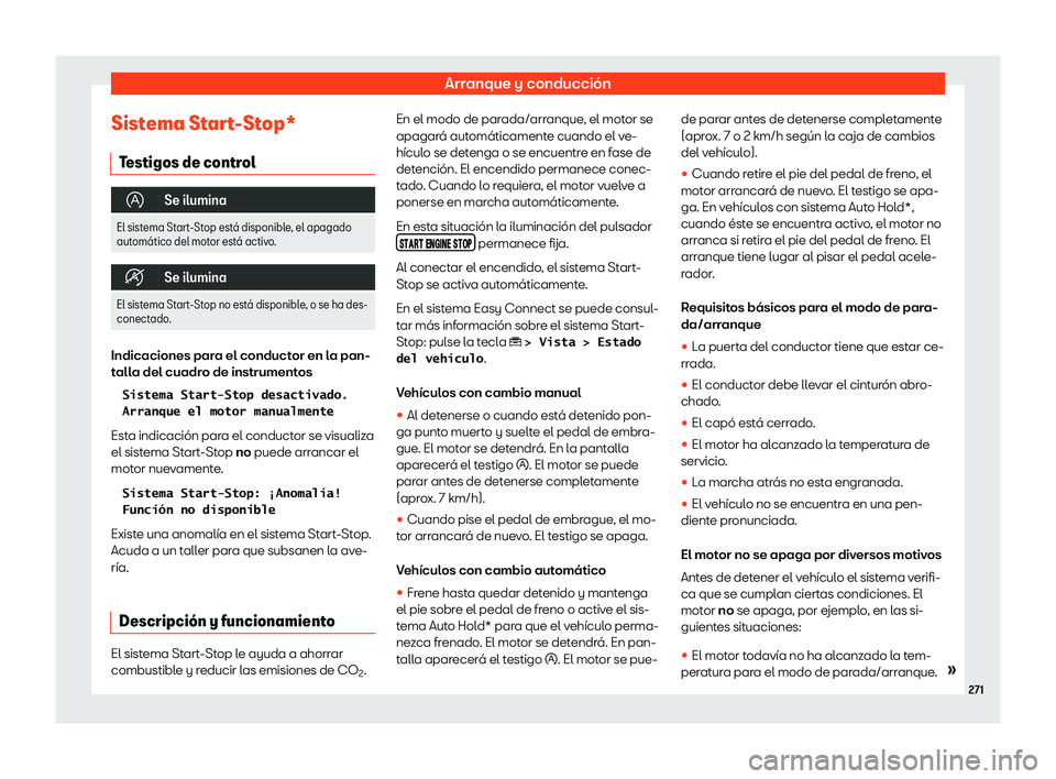 Seat Tarraco 2019 Manual de instrucciones (in Spanish) Arranque y conducci Seat Tarraco 2019 Manual de instrucciones (in Spanish) Arranque y conducci